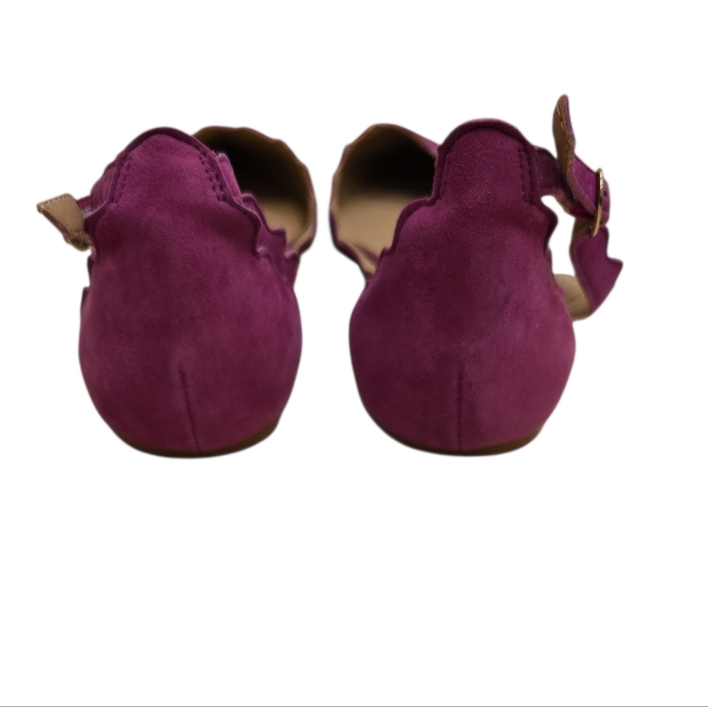 Anthropologie Scalloped D'Orsay Flats Magenta Suede Size 10M - Picture 6 of 7